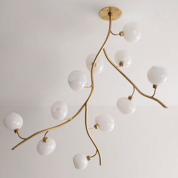 Modern Brass Branch Chandelier with Handcrafted Glass Globes