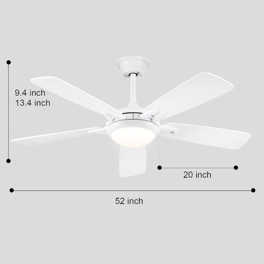 Modern Ceiling Fans with Lights 6 Speeds Reversible Dual Finish Wooden Blades 52"