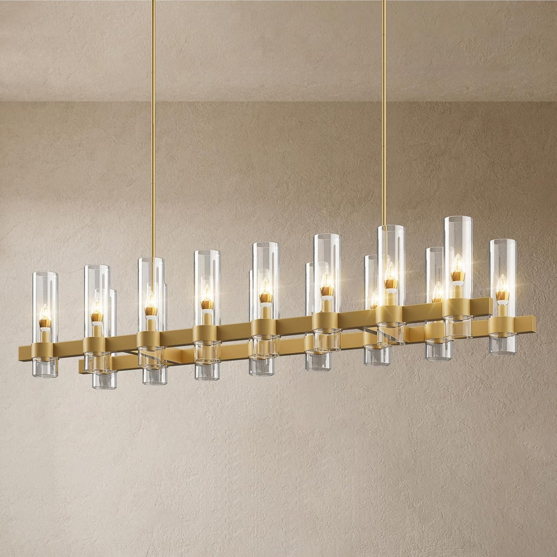 Modern Farmhouse 16-Light Brass Linear Chandelier for Kitchen Island & Dining