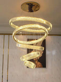 Extra Length Modern Front Entryway Luxury Aesthetic Chandelier 5 Rings Crystal Gold/ Chrome Finish Ceiling Lamp For Hotel Hallway Entrance Lobby