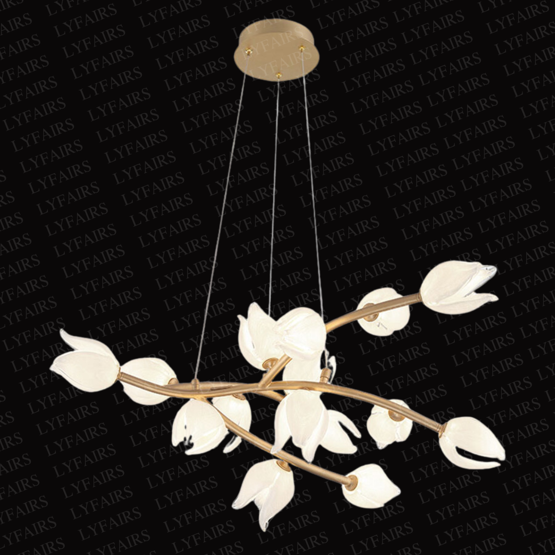 Modern Glass Flower Branch Chandelier for Low Ceiling Spaces in Living Room or Bedroom