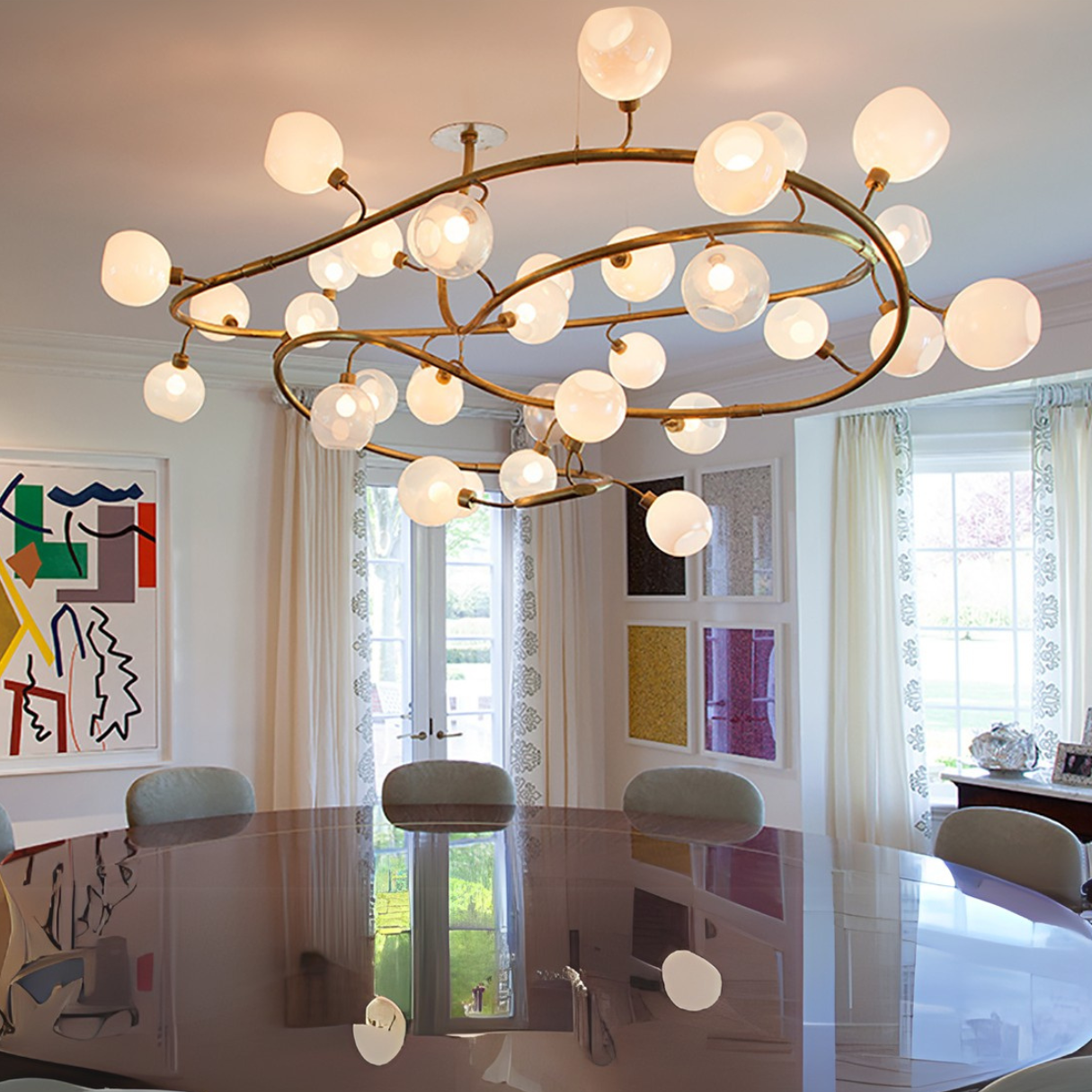 Modern Spiral Branch Glass Globe Chandelier for Low Ceiling Living Room or Dining Room