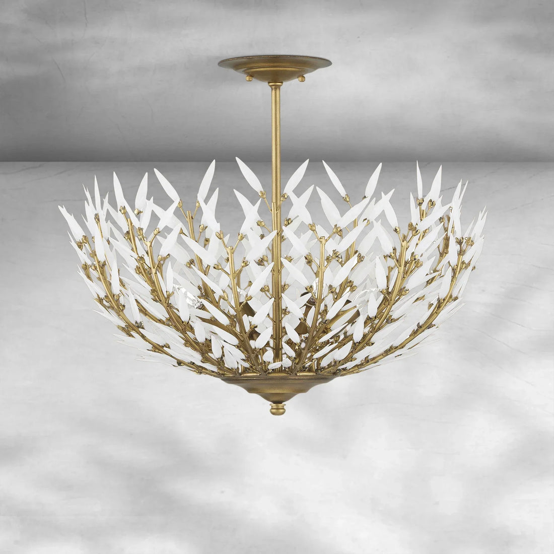 Morrigan Flushmount Brass & White Glass Ceiling Chandelier
