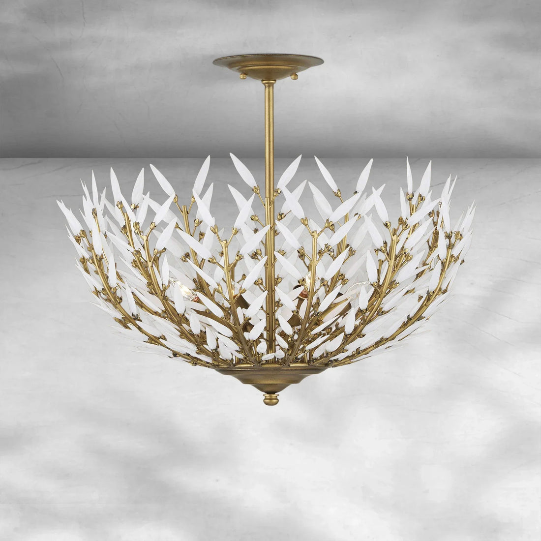 Morrigan Flushmount Brass & White Glass Ceiling Chandelier