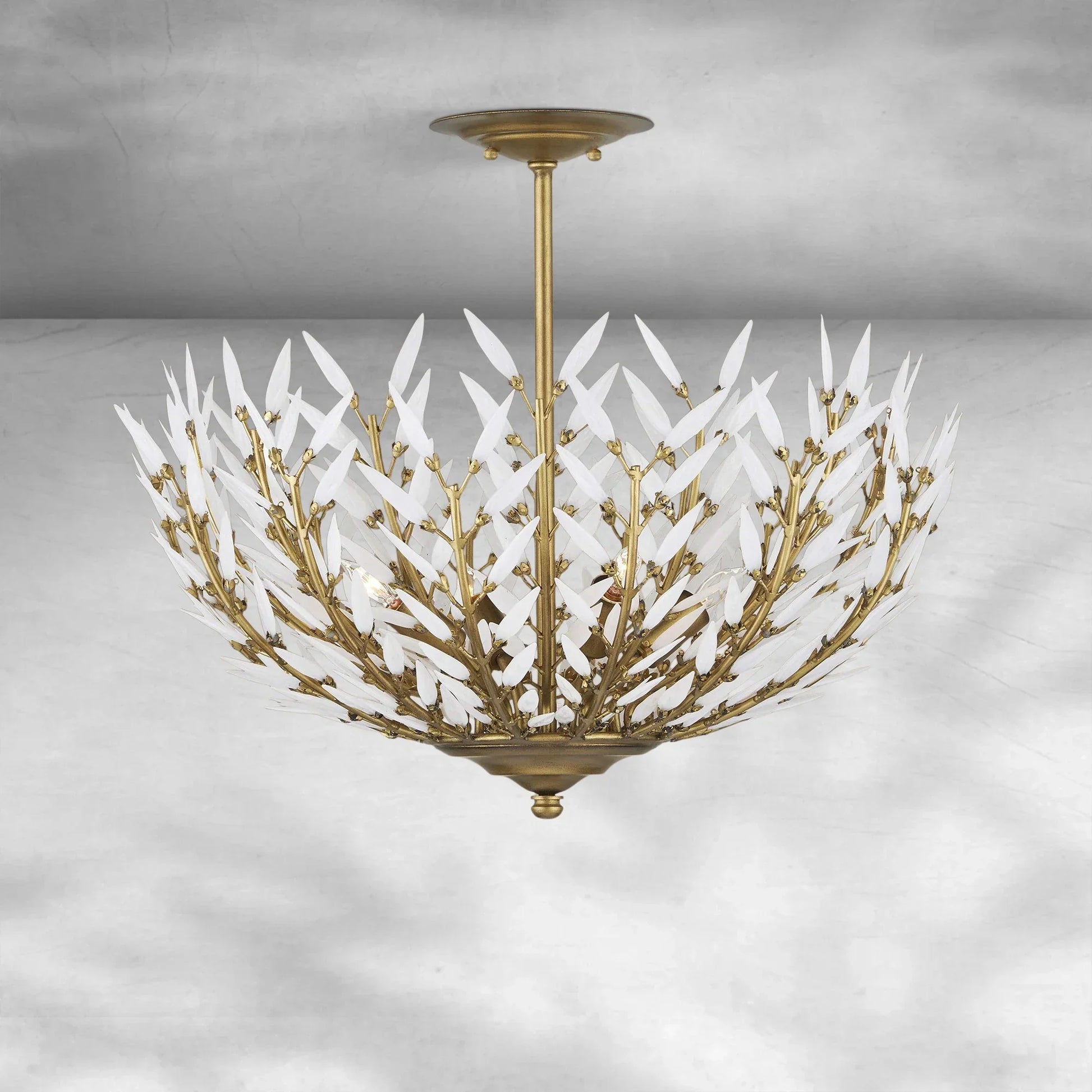 Morrigan Flushmount Brass & White Glass Ceiling Chandelier