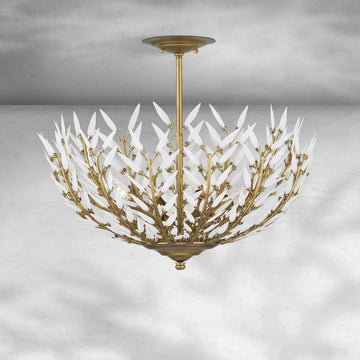 Morrigan Flushmount Brass & White Glass Ceiling Chandelier