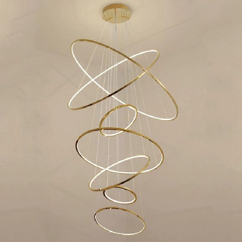 Multi Rings Modern Staircase Chandelier - Ineffable Lighting