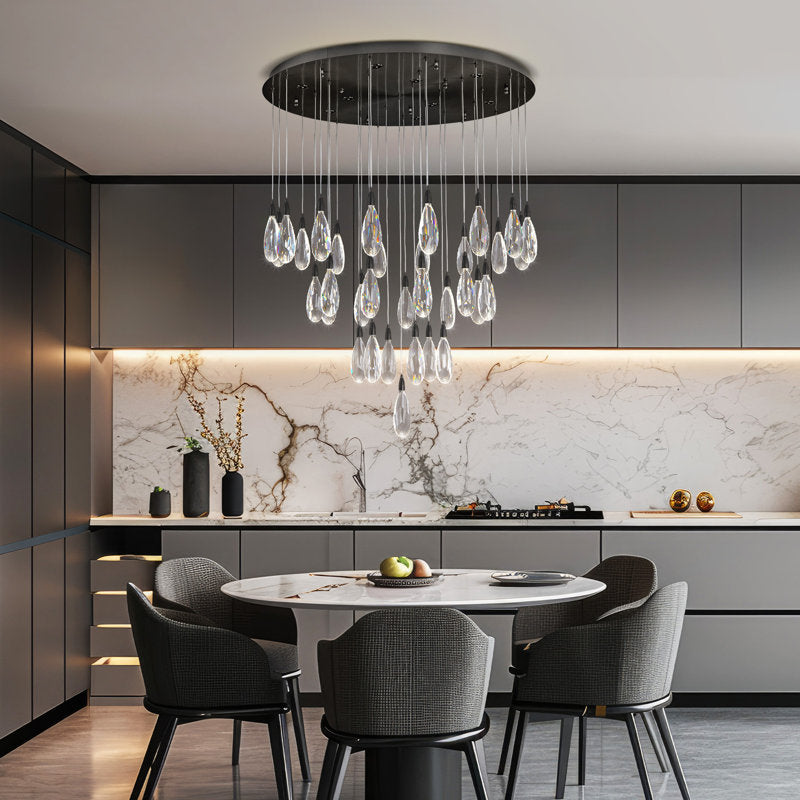 Naleya 43-Light Round Raindrop LED Crystal Chandelier for High Ceilings