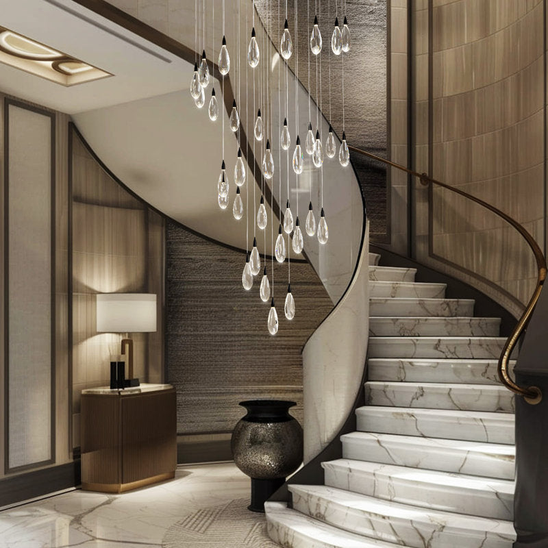 Naleya 43-Light Round Raindrop LED Crystal Chandelier for High Ceilings