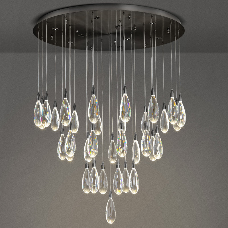 Naleya 43-Light Round Raindrop LED Crystal Chandelier for High Ceilings