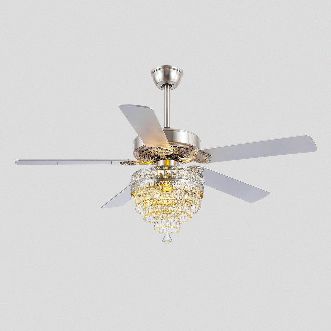 Noiseless Crystal Ceiling Fan Fandelier with Lights 52"