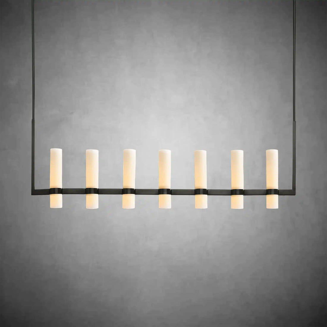 Nova Linear Milk Glass Chandelier – Brass & Bronze Finish