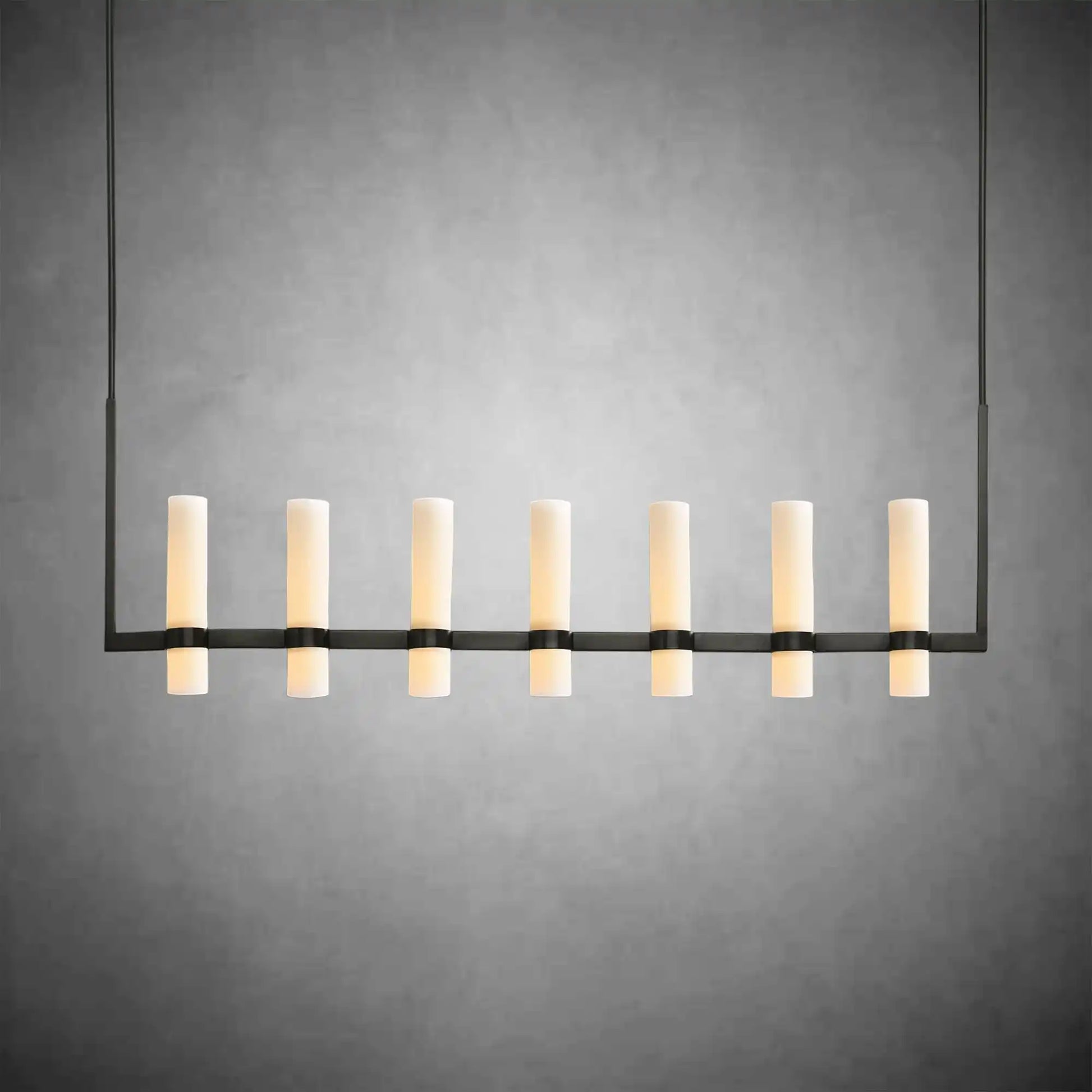 Nova Linear Milk Glass Chandelier – Brass & Bronze Finish