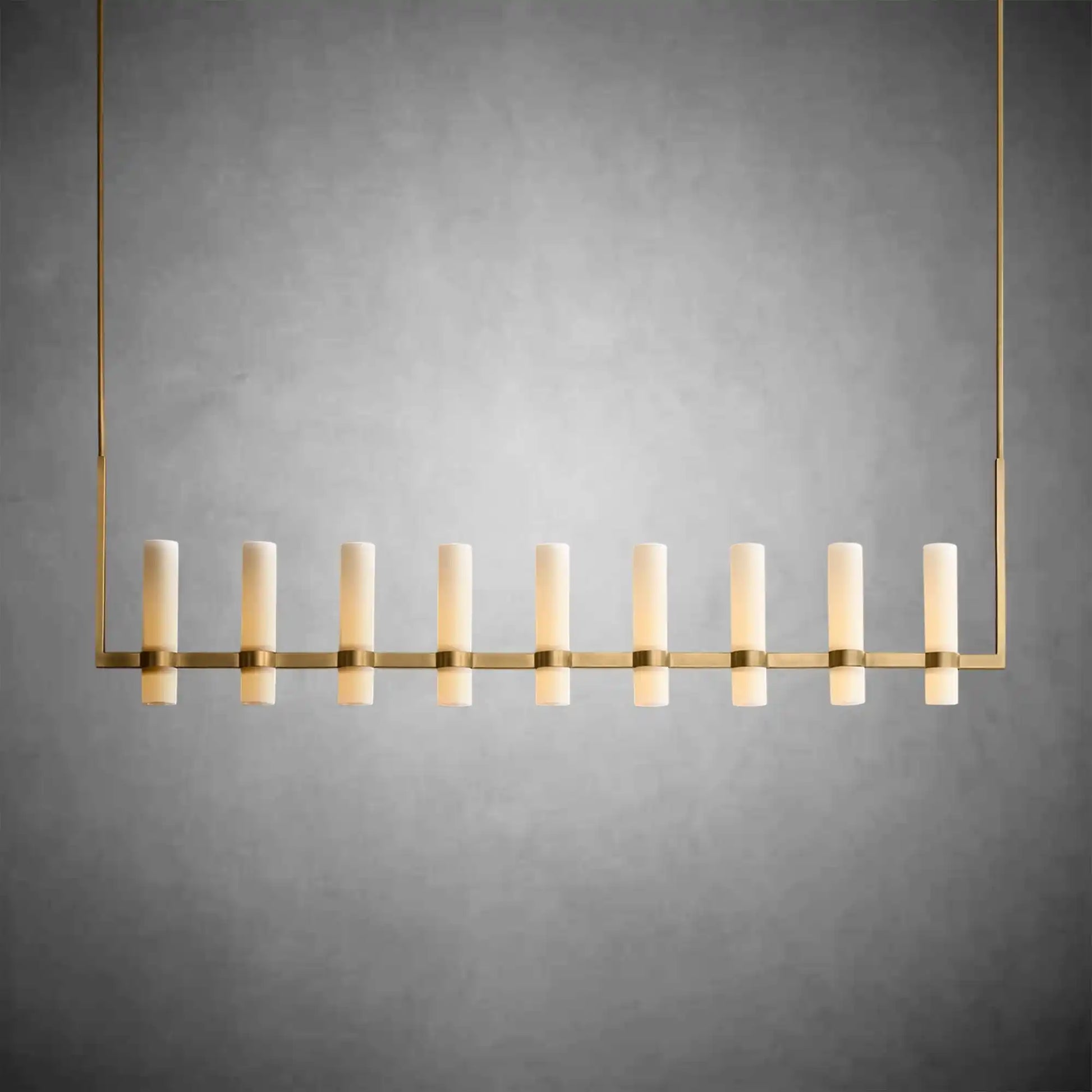 Nova Linear Milk Glass Chandelier – Brass & Bronze Finish