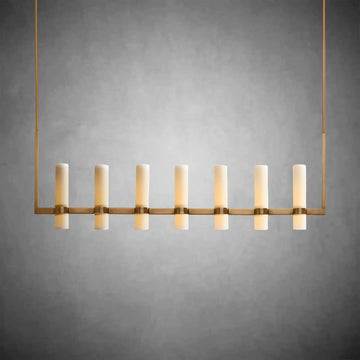 Nova Linear Milk Glass Chandelier – Brass & Bronze Finish