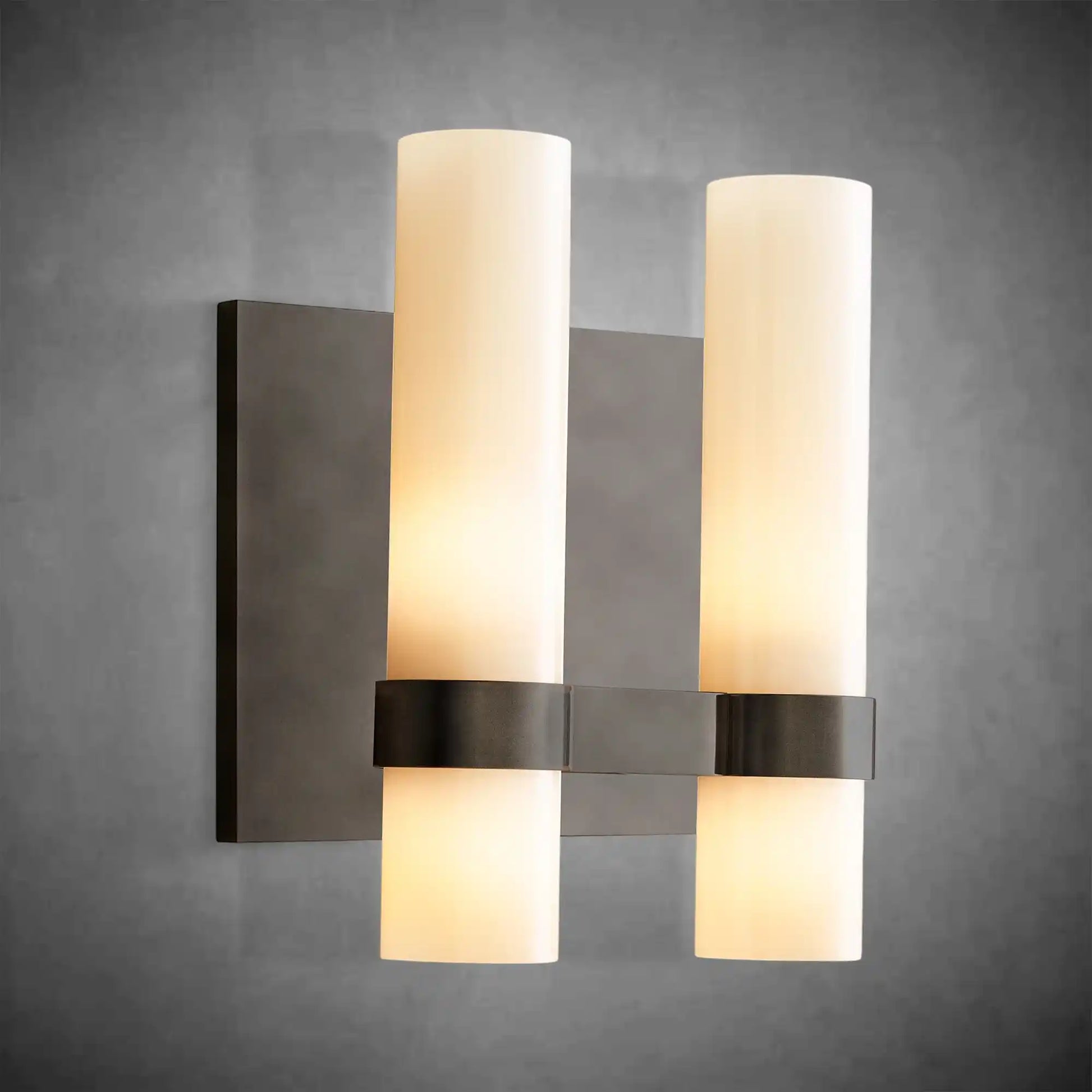 Nova Milk Glass Double Wall Sconce – Brass Bronze Nickel Finishes