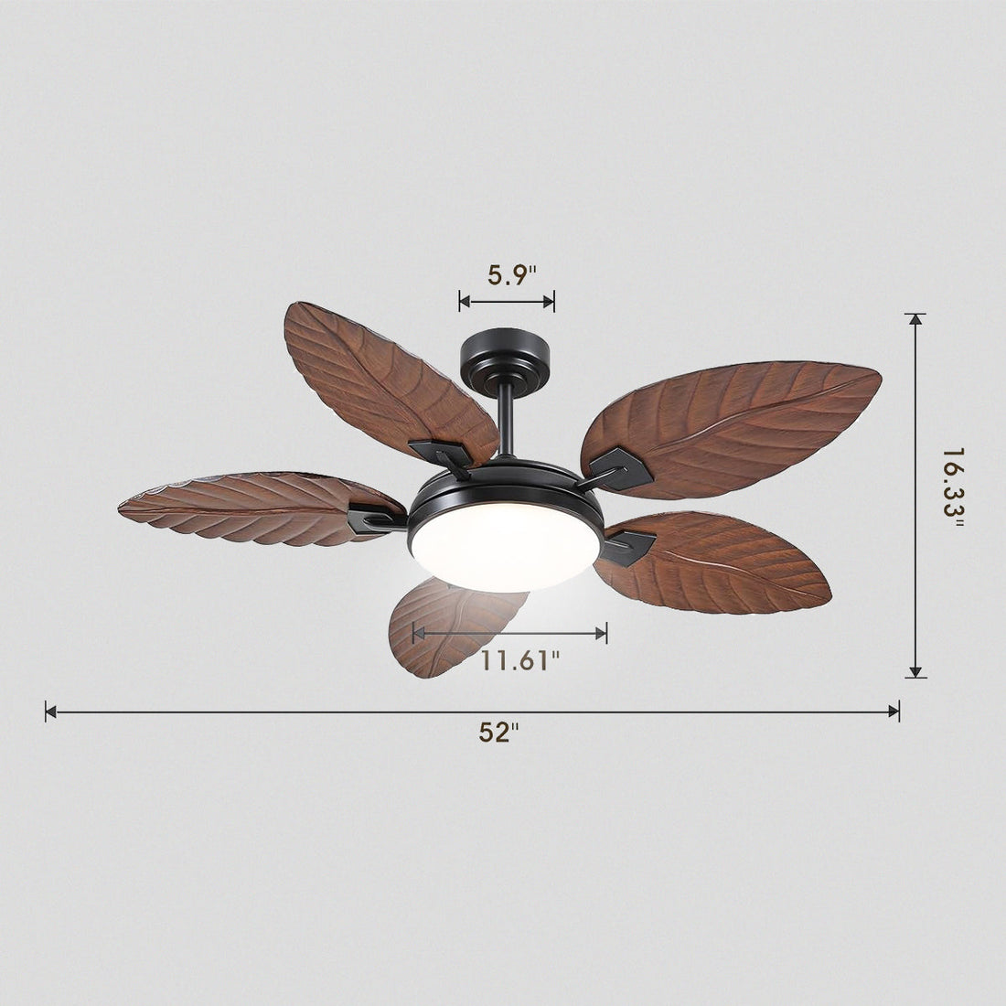 Palm Leaf Ceiling Fans with Lights Tropical Ceiling Fans  6 Speeds Reversible Wood Grain 52"