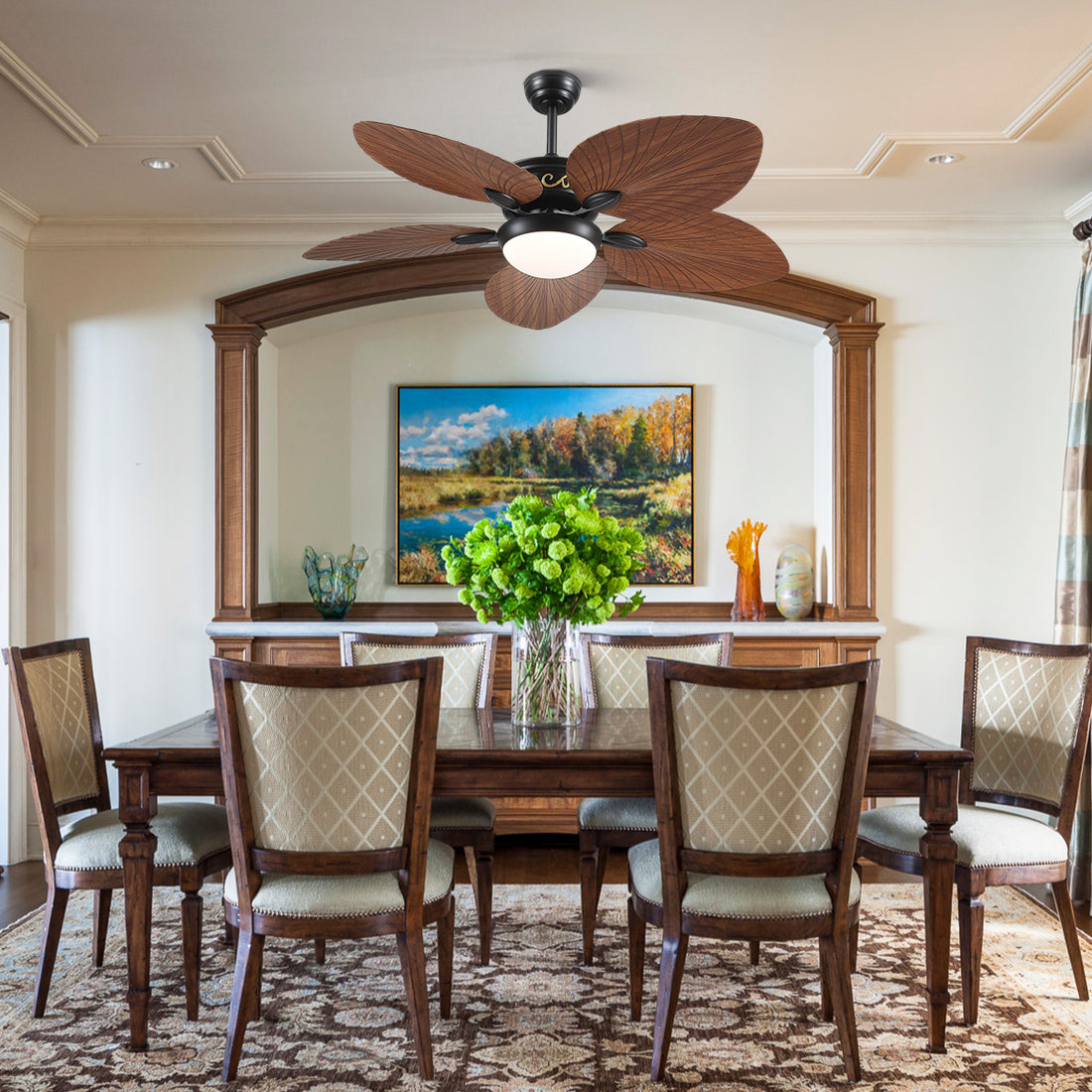 Retro Banana Leaf Shaped Blade Ceiling Fan Lamp 52"