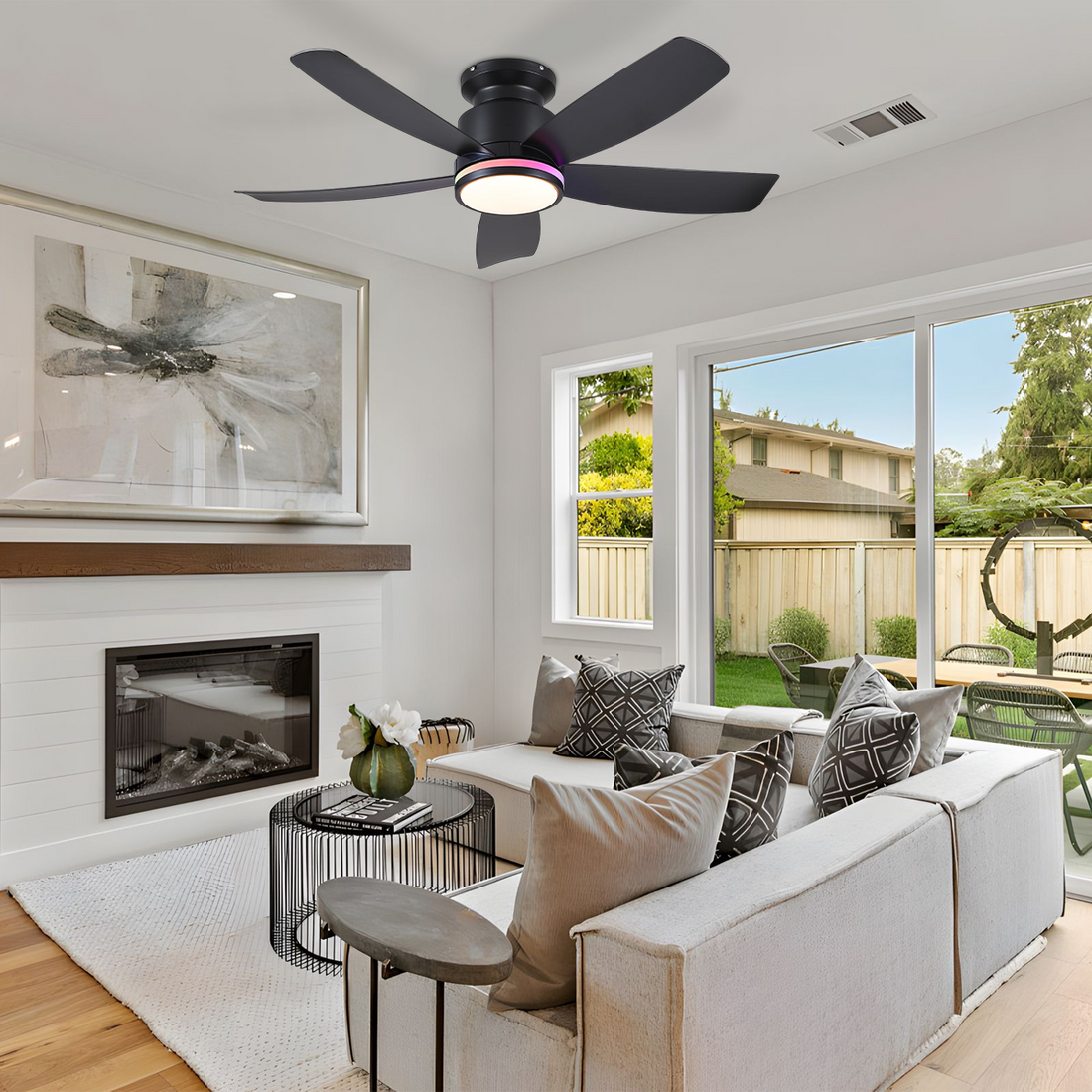 RGB Recessed remote control ceiling fan light 41"