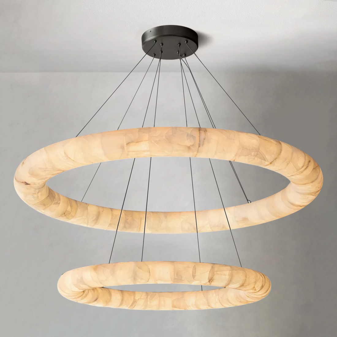 Rivago Lisse Alabaster Two-Tiered Round Chandelier 61"