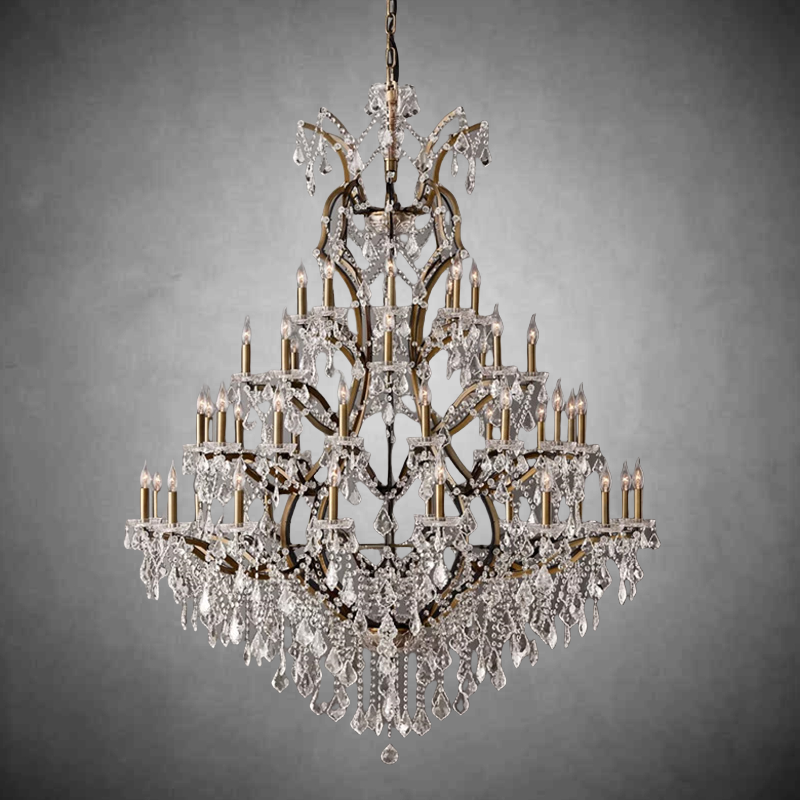 Rococo Iron & Crystal Round Chandelier 101"