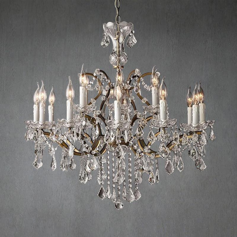 Rococo Iron & Crystal Round Chandelier 33"