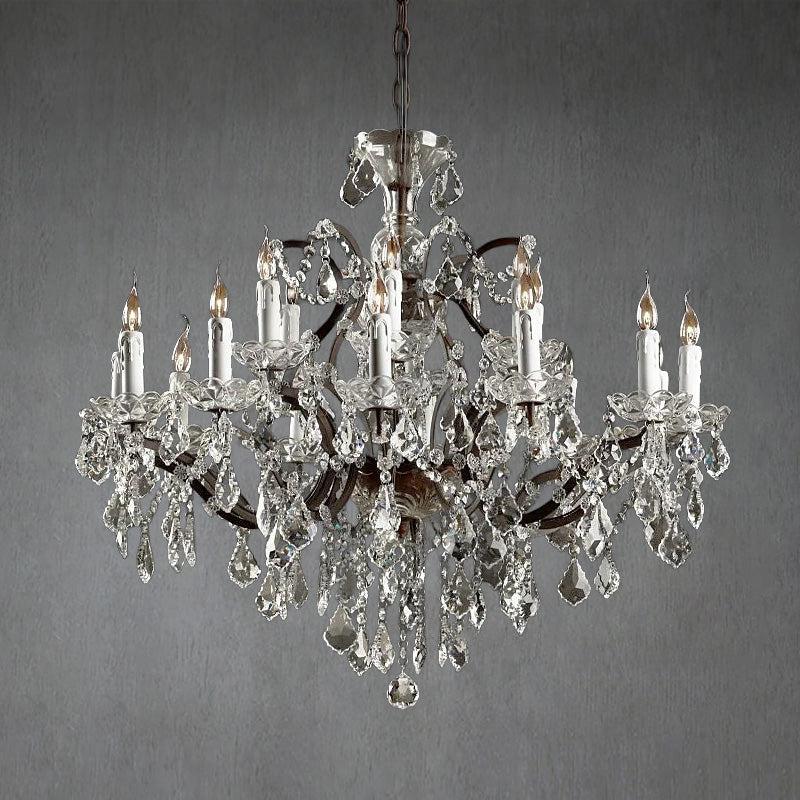 Rococo Iron & Crystal Round Chandelier 33"