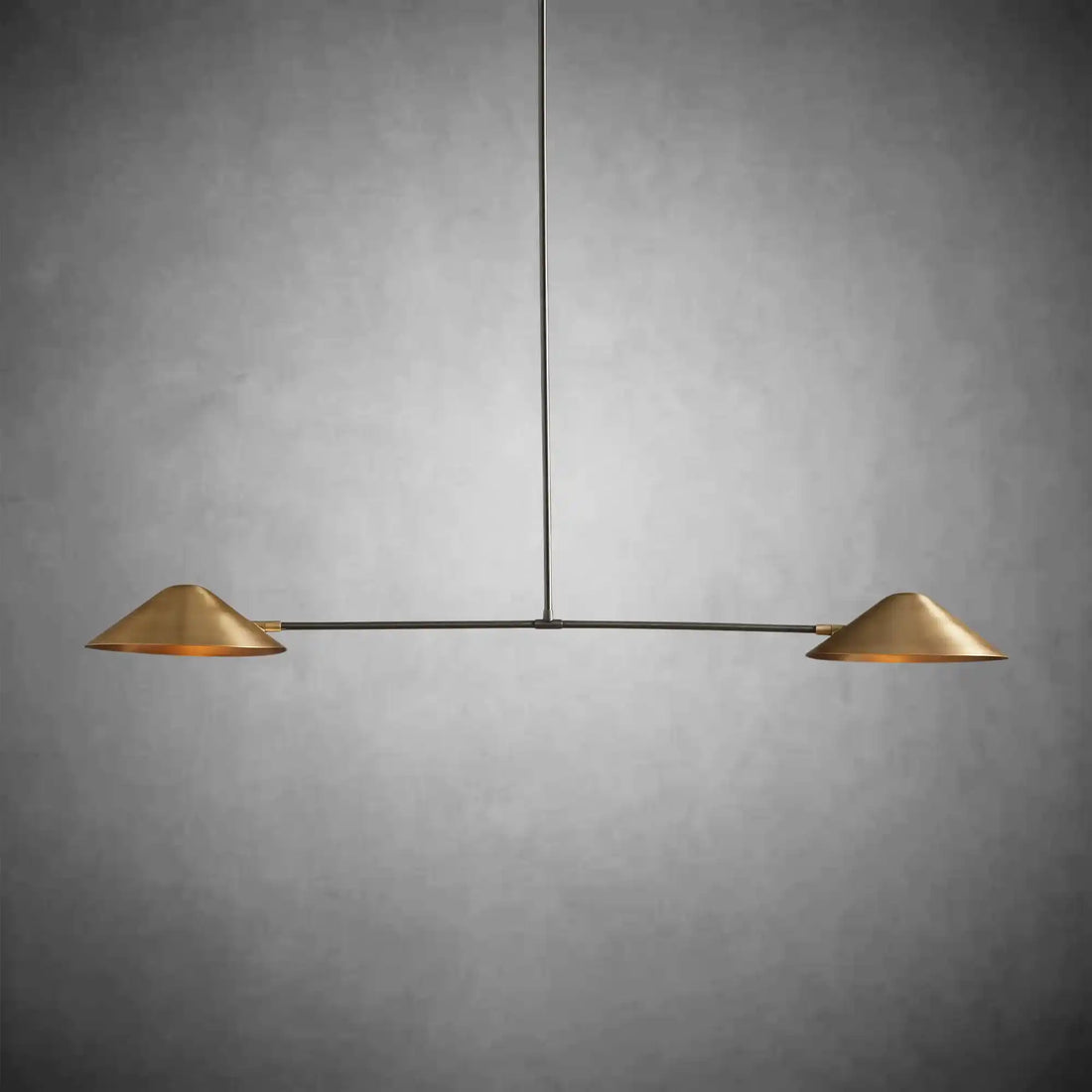 Simms 2-Light Linear Chandelier: Mid-Century Antique Brass, Adjustable Drop