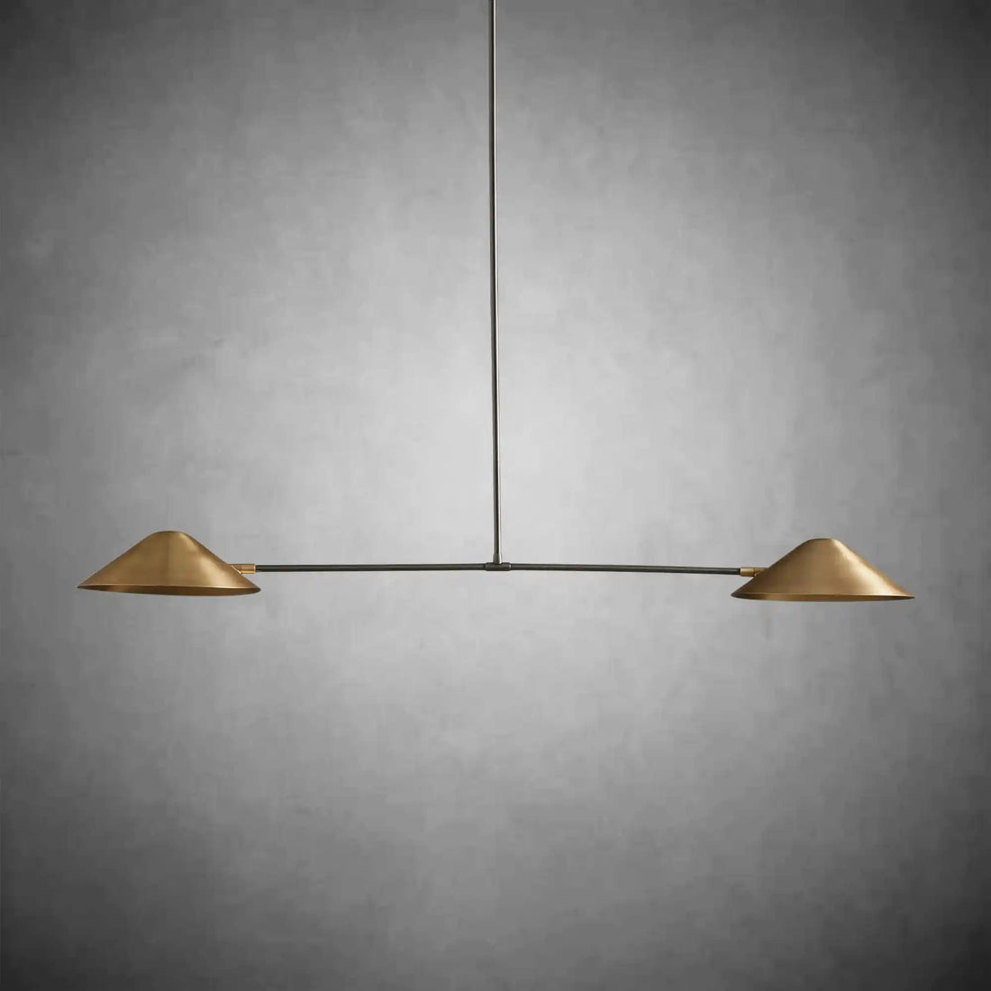 Simms 2-Light Linear Chandelier: Mid-Century Antique Brass, Adjustable Drop