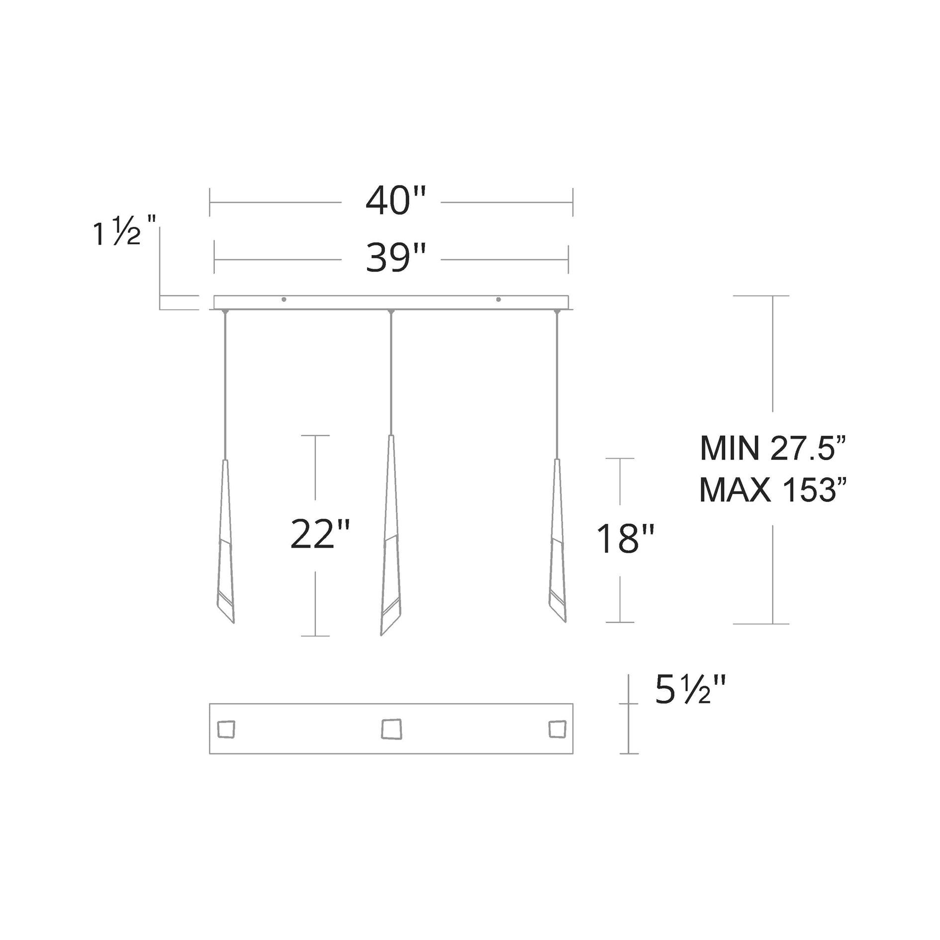 Solitude Linear LED Multi Pendant Light - line drawing.