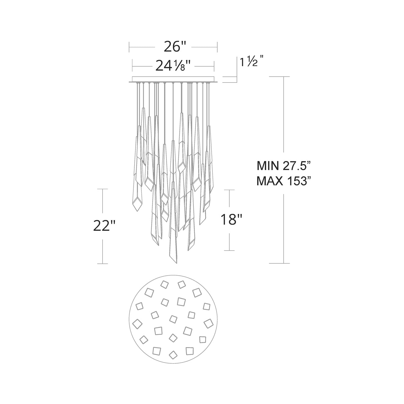 Solitude Round LED Multi Chandelier - line drawing.