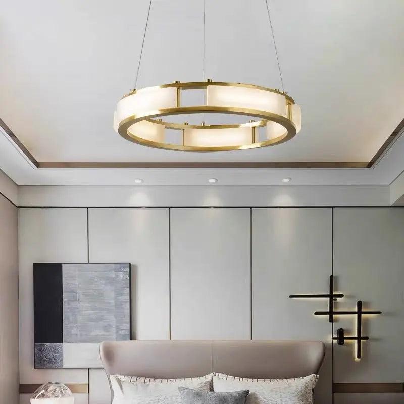 Spain Alabaster Brass Round Chandelier Lighting