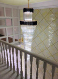 Oversized Customization Vertical Long Crystal 2 Story Foyer Hallway Chandelier Spiral Staircase High Ceiling Lighting Fixture In Black/ Gold Finish
