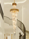 Oversized Customization Vertical Long Crystal 2 Story Foyer Hallway Chandelier Spiral Staircase High Ceiling Lighting Fixture In Black/ Gold Finish