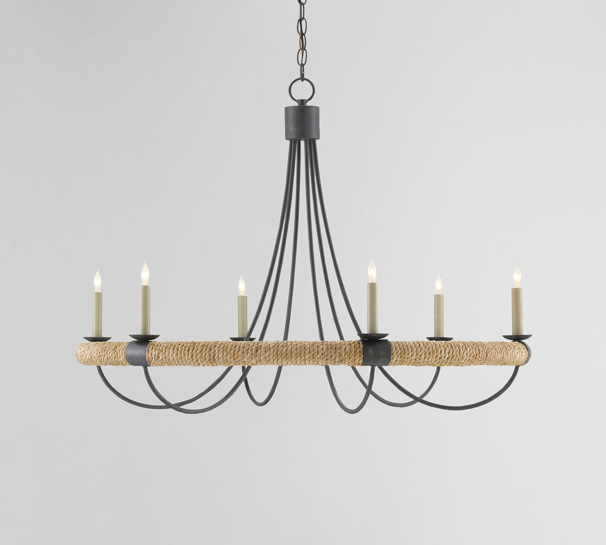 Sullivan Round Iron & Rope Chandelier 39"