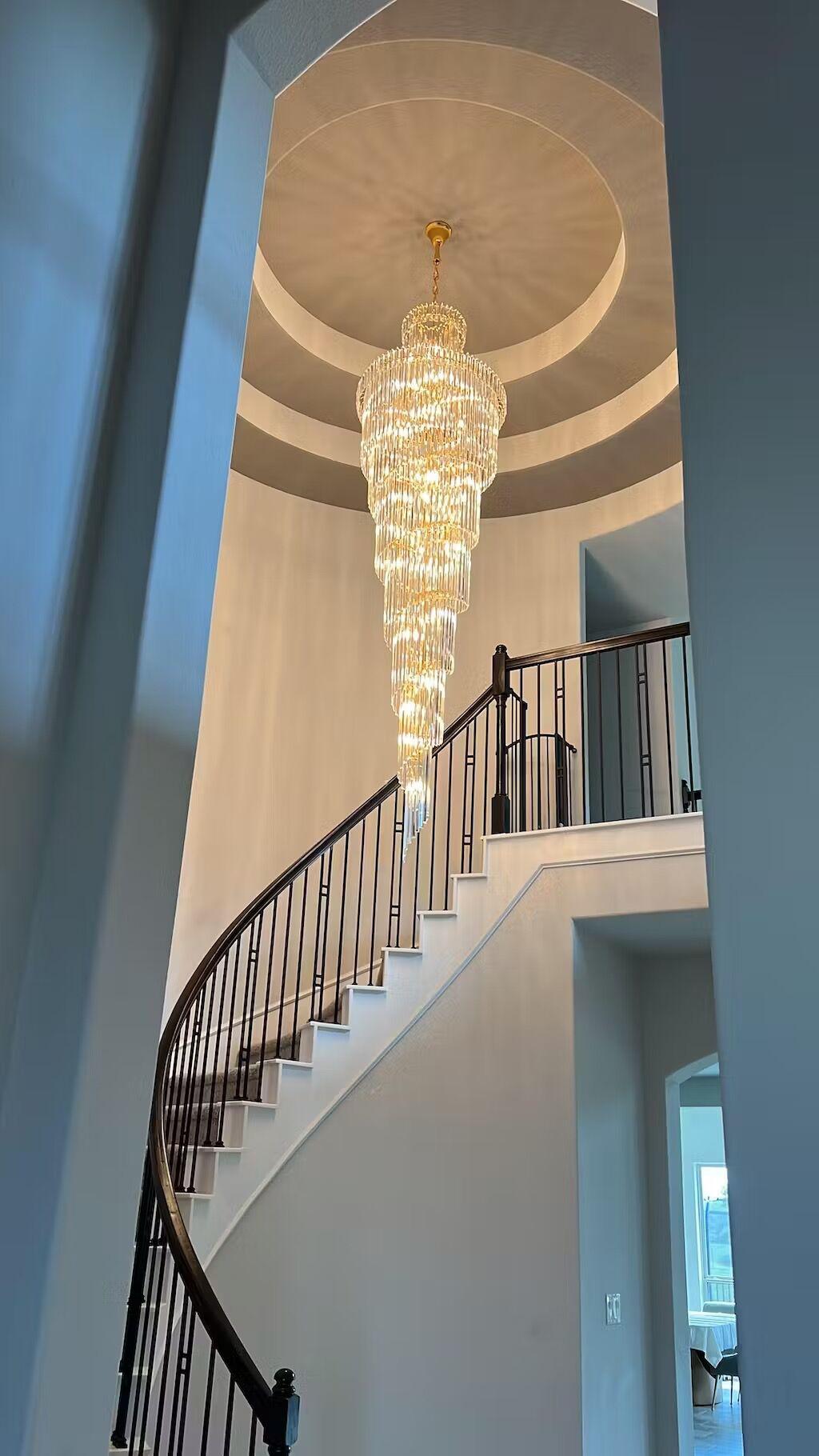 ValleyLamps Luxury Extra Large Foyer Spiral Staircase Chandelier Long Crystal Ceiling Light Fixture For Living Room Hall Entrance
