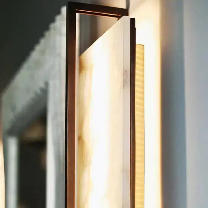 Tile Alabaster and Bronze Rectangular Sconce