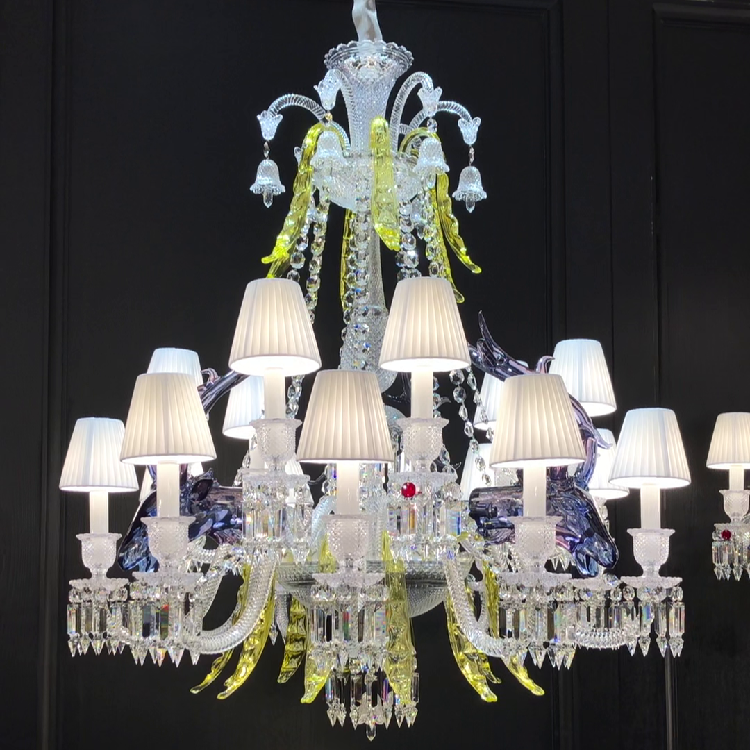 Traditional Colorful Candle Branch Blue Deer Crystal Chandelier for Living Room/Dining Room