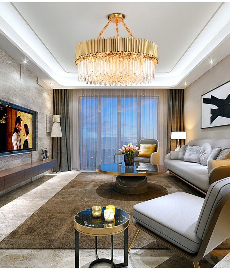 fancilighting Gold round crystal ceiling chandelier for living room, dining room, bedroom