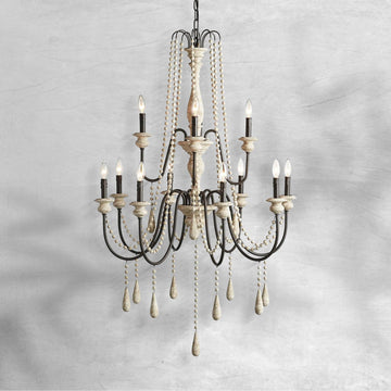 Vivienne Rustic Iron Hand-Painted Wood Bead Chandelier Elegant Lighting