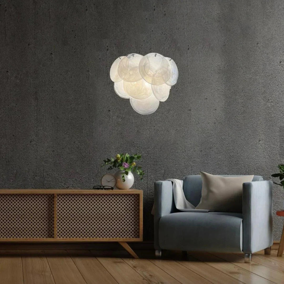 White Murano Disc Glass Wall Sconce 13.4"