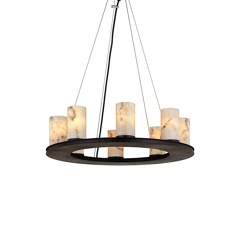 Kristin Industrial Candelabra Round Alabaster Chandelier for Living Room